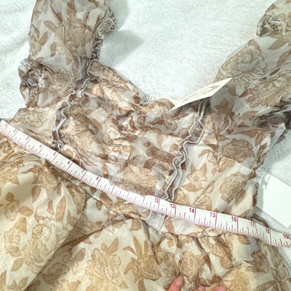Joyfolie perla dress in neutral Floral Puff Sleeve Mini Beige & Brown Size Large - Picture 13 of 15